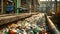 Conveyor Belt Filled With Bottles at Garbage Processing Plant