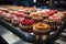 conveyor belt with many cakes on it