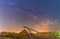 Conveyor bridge at night and milky way, watching the stars at a construction area.