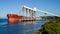 Conveyor system and bulk carrier ship Darya Shanti in Seattle at the Pier 86 Grain Terminal