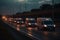 Convoy of Delivery Vans on Twilight Highway. AI