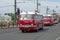 Convoy of red buses Ikarus, Saint Petersburg