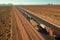a convoy of semi trucks on a desert highway