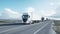 Convoy of white trucks. semi trailer on the road, highway. Transports, logistics concept. 4K realistic animation.