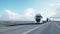 Convoy of white trucks. semi trailer on the road, highway. Transports, logistics concept. 4K realistic animation.