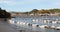 Conwy harbour with row of small boats