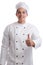 Cook apprentice trainee cooking thumbs up job young man isolated