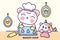 Cook Bear cartoon clipart fun cub animal and unicorn cat bake cookie for birthday party cute vector kawaii character