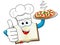 Cook book mascot wearing hat serving plate pizza isolated