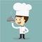 Cook chef holding hot plate with smoking vector