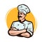 Cook, chef logo or label. Restaurant concept. Cartoon vector illustration