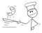 Cook Cooking Pancake in Frying Pan, Vector Cartoon Stick Figure Illustration