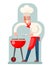 Cook cooks grill meat flat design vector illustration