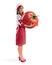 Cook girl chef holding a large tomato on isolated background