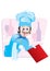 Cook in a hat offers a red menu, isolated object on a white background, vector illustration, eps