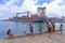 Cook Islanders youth hang out in Port of Avatiu Rarotonga Cook I