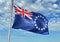 Cook Islands flag waving with sky on background realistic 3d illustration