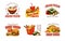 Cook logo, asian wok, sandwich and hamburger, hot dog with sausage, fast food logotype design. Pan chinese restaurant