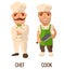 Cook man with knife. Proud chef cook man with a mustache crossed his arms. Vector flat illustration isolated on white