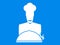 Cook. Mustachioed chef with a dish icon on a blue background. Vector