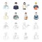Cook, painter, teacher, locksmith mechanic.Profession set collection icons in cartoon,outline style vector symbol stock