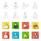 Cook, painter, teacher, locksmith mechanic.Profession set collection icons in outline,flat style vector symbol stock