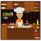 Cook a person preparing lunch in the kitchen. Vector illustration on the theme of interior and cooking.