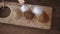 Cook pours on a cutting Board ingredients for cooking