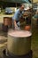 Cook Preparing In A Copper Octopus Pot At Becerrea Octopus Fair. Kitchen, Food, Travel, Professions, Jobs