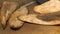 Cook put traditional bread shoti on table with metal sticks