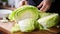 Cook slicing Chinese Cabbage into slices