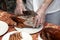 Cook slicing peking duck