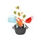 Cook the soup with fish and vegetables in a saucepan. Vector illustration.