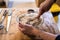 Cook stirring wheat flour with gluten to prepare a bread