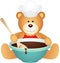 Cook teddy bear with bowl of chocolate
