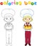 Cook or waiter in their uniform with sweet birthday cake. Coloring book. Game for children
