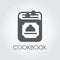 Cookbook vector icon on a gray background. Recipe book or symbol of menu. Web graphic pictograph for your design needs