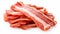 Cooked bacon rashers isolated on white generated by AI tool.