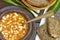 Cooked beans in clay bowl