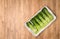 Cooked Bok choy, Pak choi cabbage on wood background