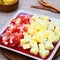 Cooked Cassava with Corn, Tomato, Onion