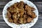 cooked chicken livers, gizzards and hearts, selective focus of fresh liver, gizzard and heart of chickens full of protein in a