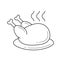 Cooked chicken with steam vector line icon.