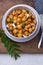 Cooked chickpeas or grams dish, also known as garbanzo beans or egyptian peas