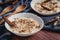 Cooked creamy rice pudding with cinnamon