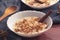 Cooked creamy rice pudding with cinnamon