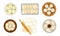 Cooked Dumplings Rested on Plate and Rolling Pin Rolling out Pastry Vector Set