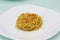 Cooked egg noodles with fried galic