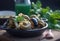 Cooked Escargots De Bourgogne snails with garlic butter and parsley on a plate in a restaurant, delicious and healthy food,