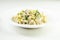 Cooked pasta with flaked tuna and sweetcorn in mayonnaise dressing